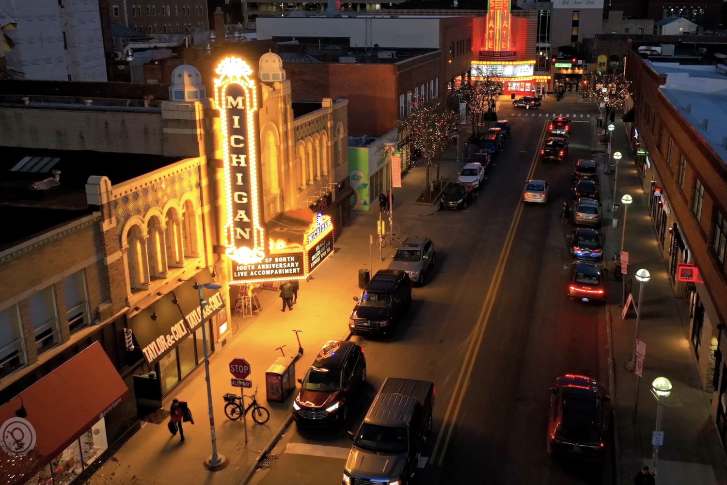 Liberty Street and the Michigan Theater at night